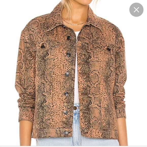 Free People Snake Print Trucker Jacket Size XS - Picture 2 of 4